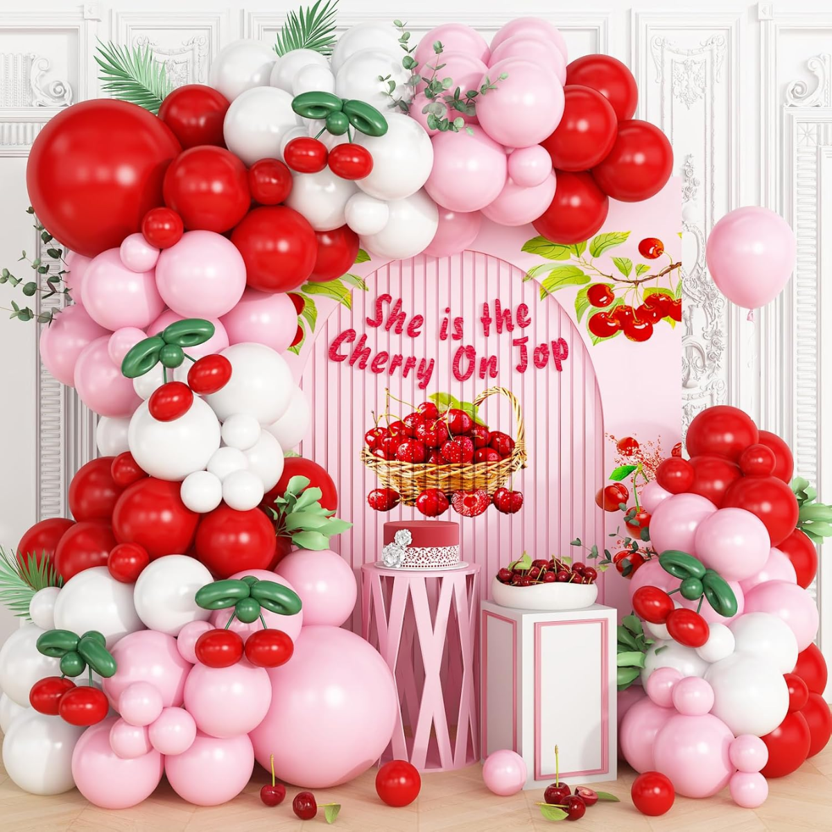 Red Pink White Premade Ready To Hang Balloon Garland Arch For Backdrops