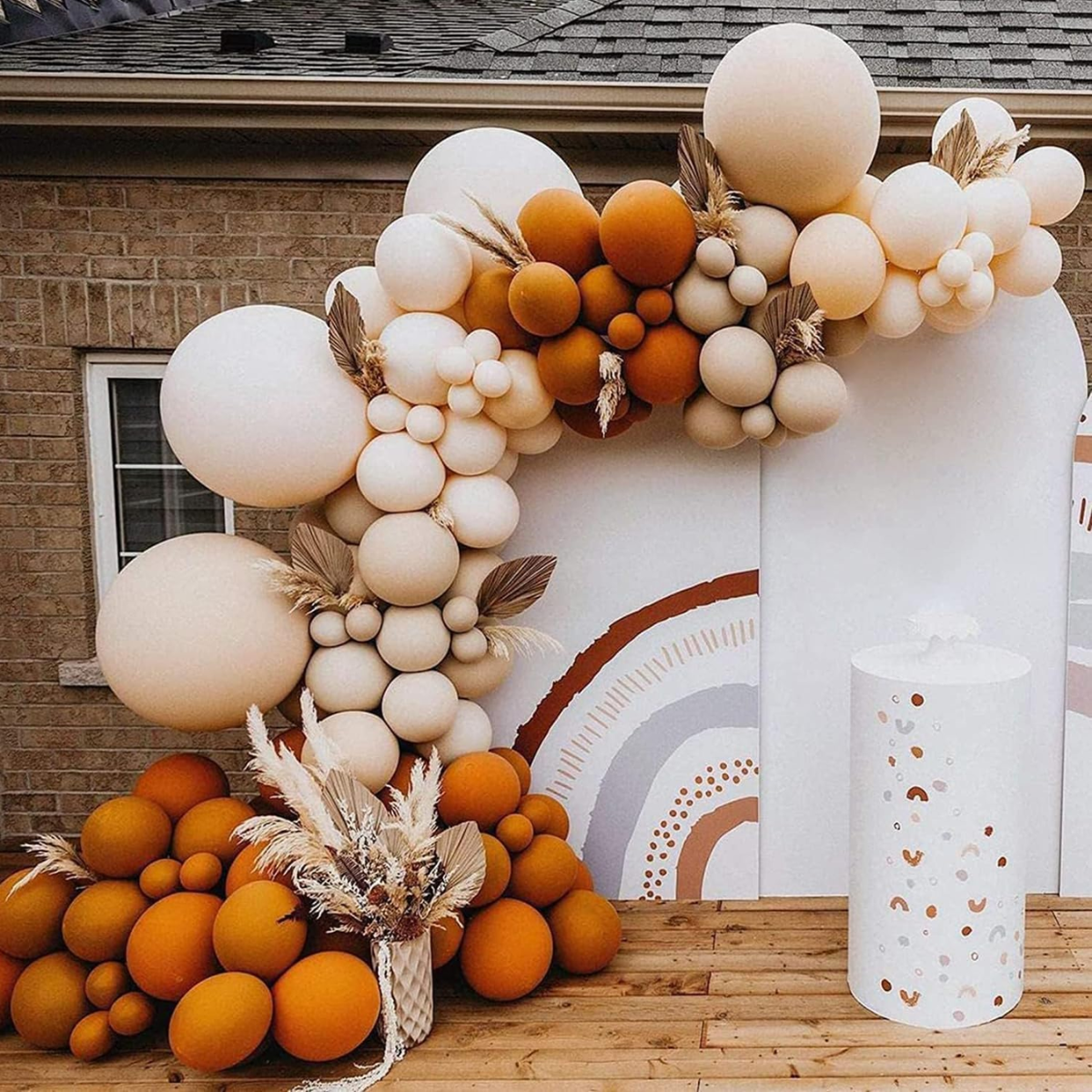 Burnt Orange and Tan Premade Ready To Hang Balloon Garland Arch For Backdrops