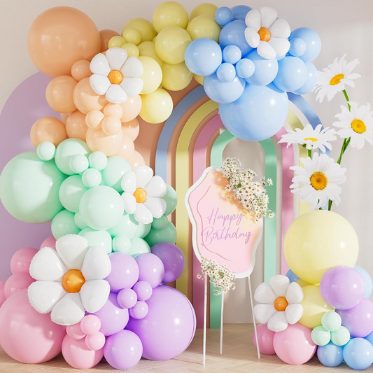 Pastel Pink Purple Blue Green Orange Yellow  Premade Ready To Hang Balloon Garland Arch For Backdrops