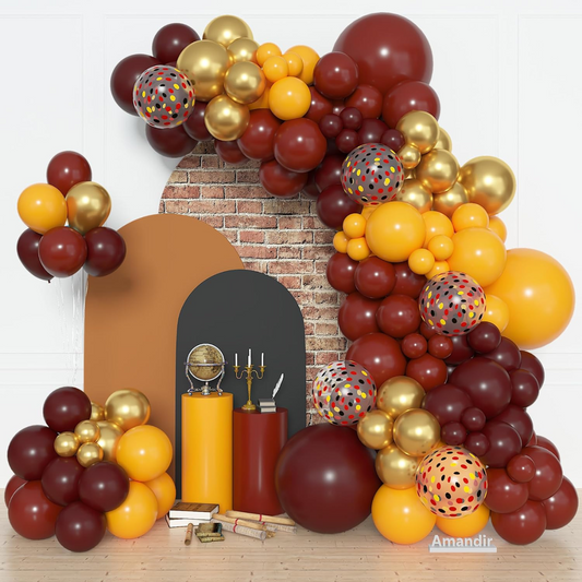 Burgundy Tangerine Gold Confetti Premade Ready To Hang Balloon Garland Arch For Backdrops