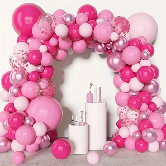 Fuchsia Pink Metallic Pink Confetti Premade Ready To Hang Balloon Garland Arch For Backdrops