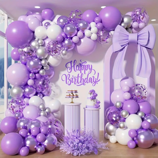 Lavender Mix Metallic and White Premade Ready To Hang Balloon Garland Arch For Backdrops