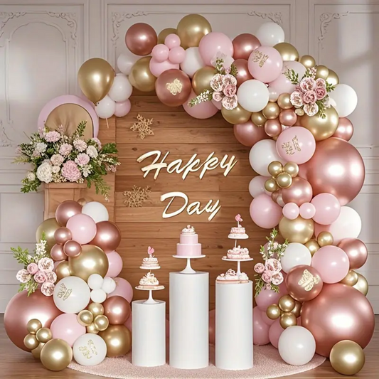 Metallic Rose Gold White Blush Premade Ready To Hang Balloon Garland Arch For Backdrops