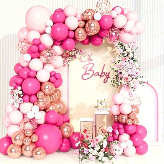 Fuschia Blush Rose Gold Assortment Premade Ready To Hang Balloon Garland Arch For Backdrops