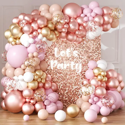 Solid and Metallic Pink Gold White Premade Ready To Hang Balloon Garland Arch For Backdrops