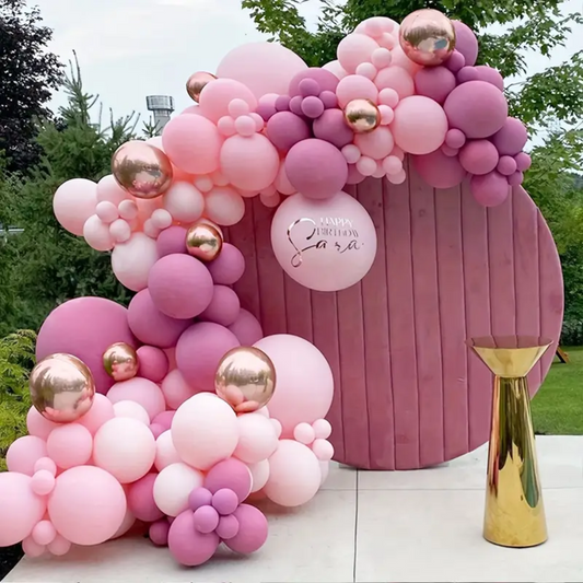 Dusty Pink Blush Gold Highlights Premade Ready To Hang Balloon Garland Arch For Backdrops