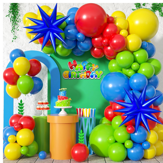 Yellow Red Blue Lime Premade Ready To Hang Balloon Garland Arch For Backdrops