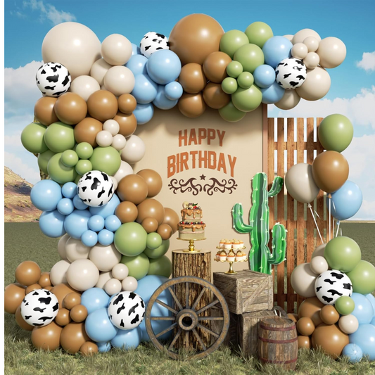 Brown Blue Tan Cowpint Green Premade Ready To Hang Balloon Garland Arch For Backdrops