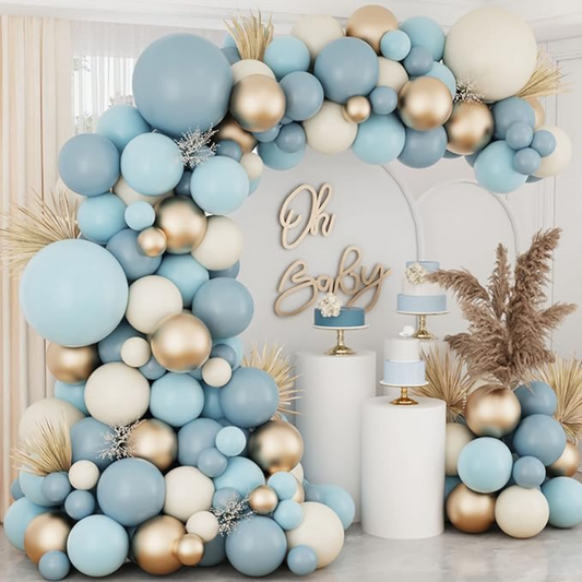 Dusty Blue Blue Sand Gold remade Ready To Hang Balloon Garland Arch For Backdrops