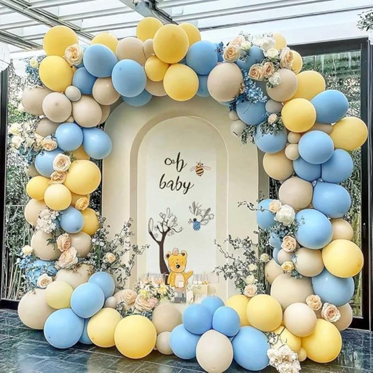 Yellow Light Blue Tan Premade Ready To Hang Balloon Garland Arch For Backdrops