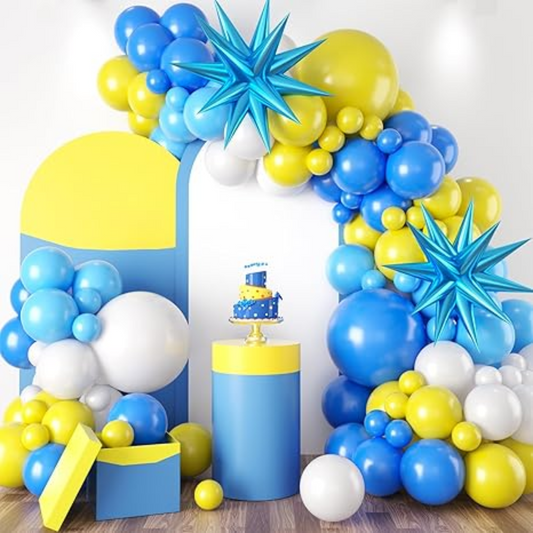 Blue White Yellow Sage Premade Ready To Hang Balloon Garland Arch For Backdrops
