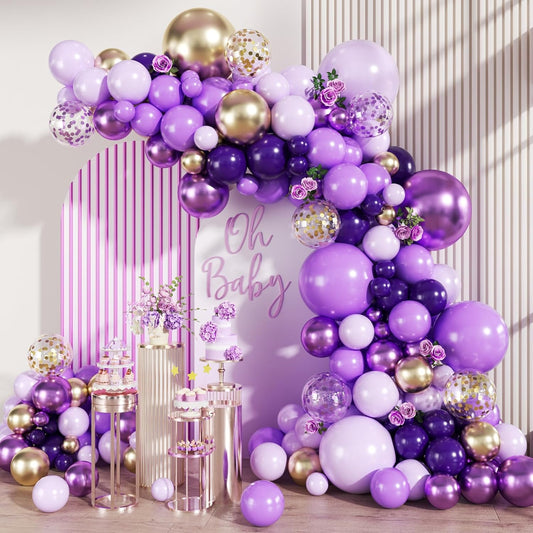 Purple and Gold  Assortment Mix  Sage Premade Ready To Hang Balloon Garland Arch For Backdrops