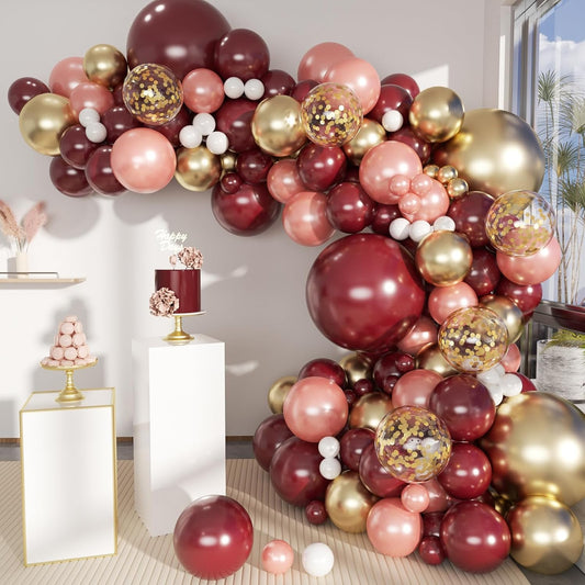 Burgundy Gold Clear Rose White Mix Sage Premade Ready To Hang Balloon Garland Arch For Backdrops