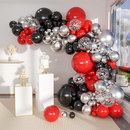 Red Black Silver Clear Premade Ready To Hang Balloon Garland Arch For Backdrops