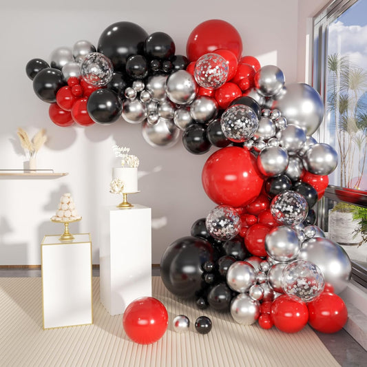 Red Black Silver Clear Premade Ready To Hang Balloon Garland Arch For Backdrops