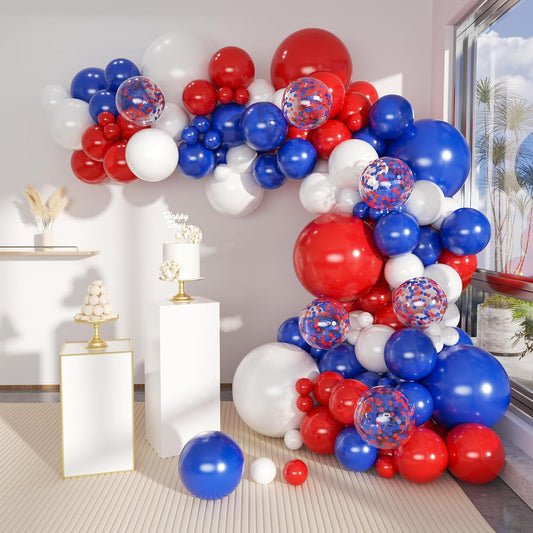 REd Blue White Confetti Premade Ready To Hang Balloon Garland Arch For Backdrops