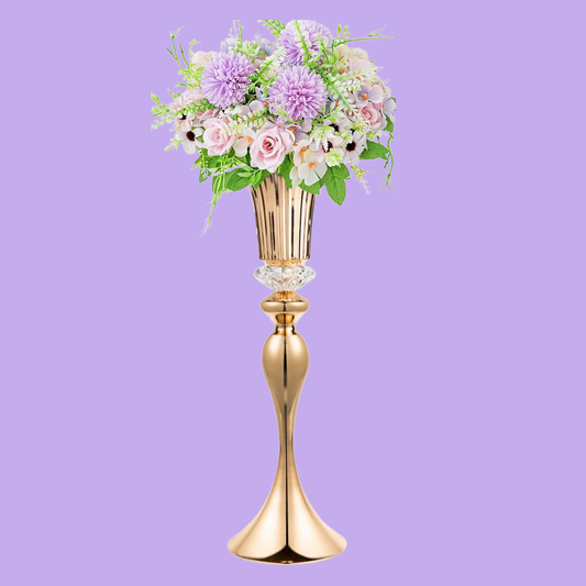 22in Tall Gold Flower Trumpet Centerpiece Vase
